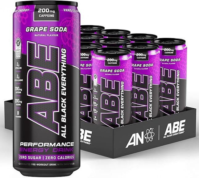 Applied Nutrition ABE (All Black Everything) Carbonated Can 12x330ml American Grape Soda