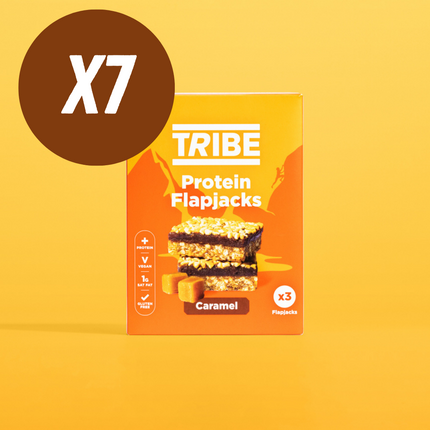 Tribe Caramel Protein Flapjacks (3 x 38g Multipack) - Case of 7 (21 bars total)